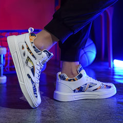 Men's Block Lace Up Sneakers for Outdoor Walking