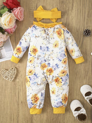 Floral Ruffled Baby Jumpsuit Bandana Set