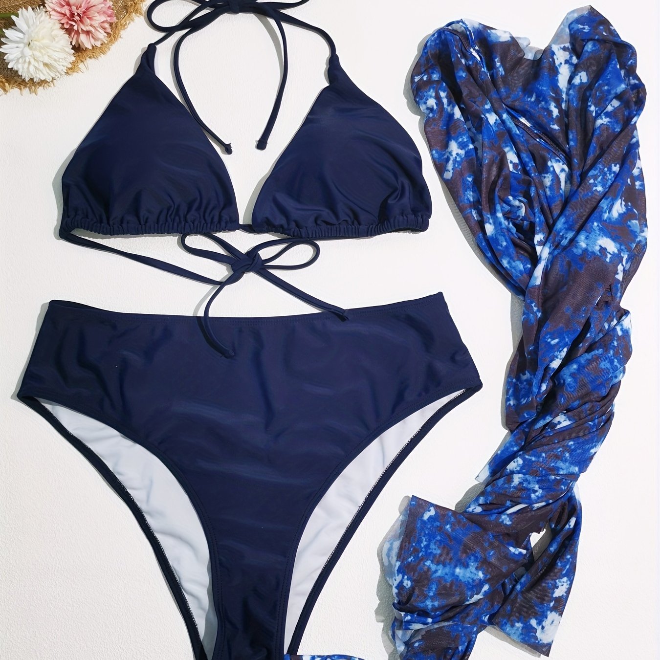  Modest Camo Print Long Sleeve Cut Out Bikini Set 3pcs