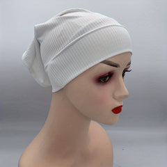 Casual Striped Inner Cap Turban Solid Elastic Underscarf Hat