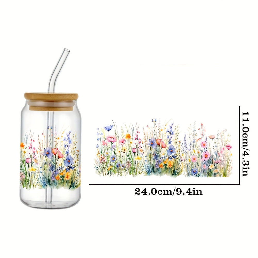 4pcs Wildflower 3D Erasable Transfer Stickers UV Waterproof Self Adhesive