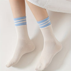 8 Pairs Striped Socks Soft & Breathable Casual Mid Tube Stockings