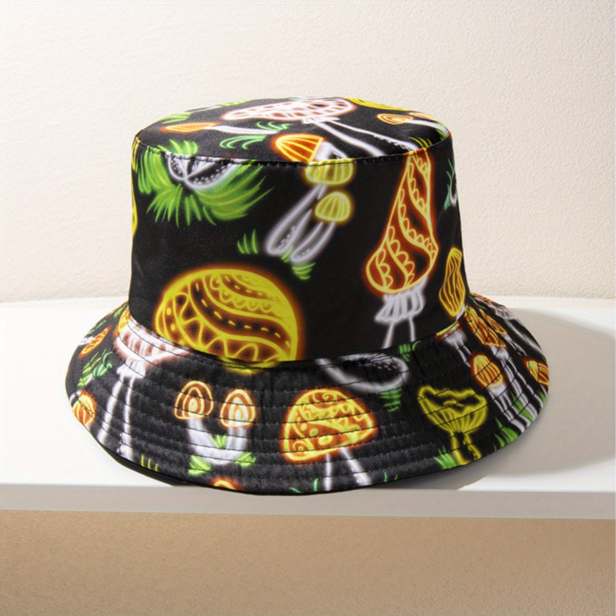 Mushroom Print Bucket Hat Reversible Y2K Basin Hat