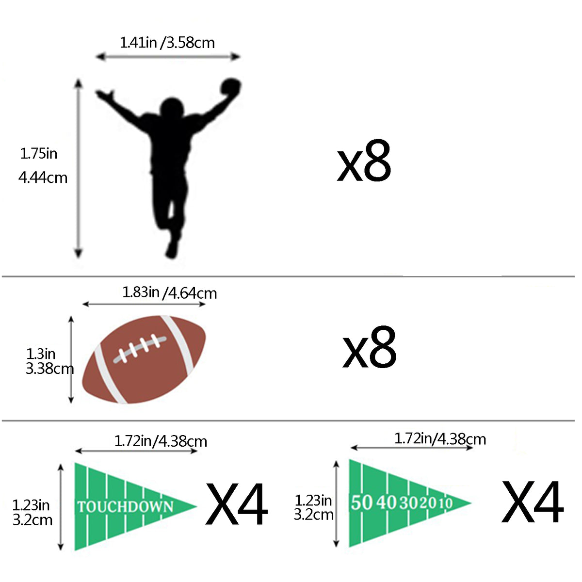 24pcs Football Cupcake Toppers B Rugby Touch Down Birthday Party Decor