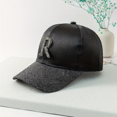 Rhinestone R Sparkle Baseball Cap Vintage Sunscreen Dad Hat