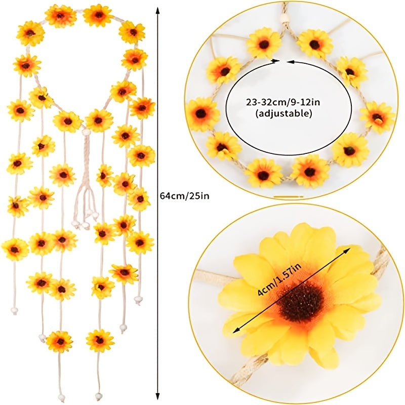 Hippie Sunflower Hairband Floral Crown Boho Headdress Headpiece