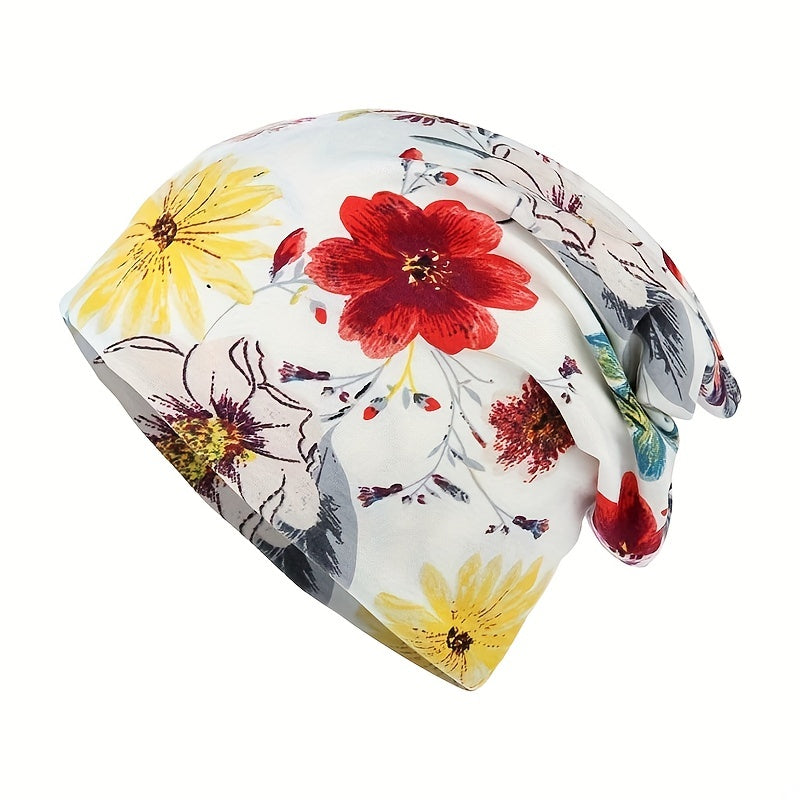 Flower Print Casual Beanie Elastic Skull Hat Women Turban Cap