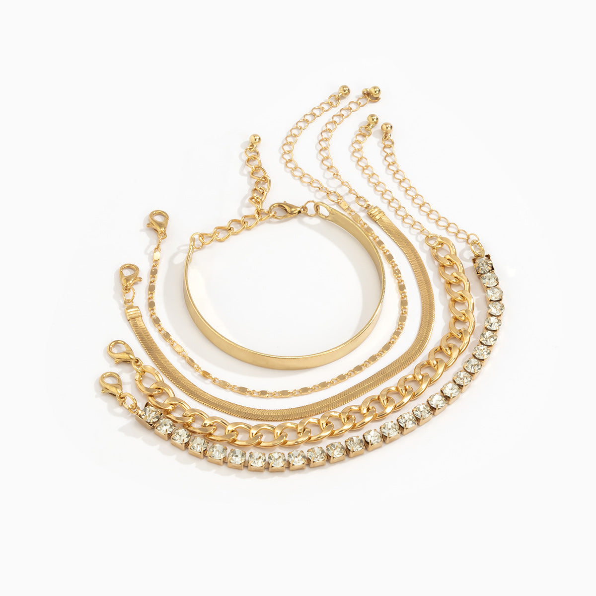 5 Pcs Sparkling Faux Diamond Women Bracelet Set