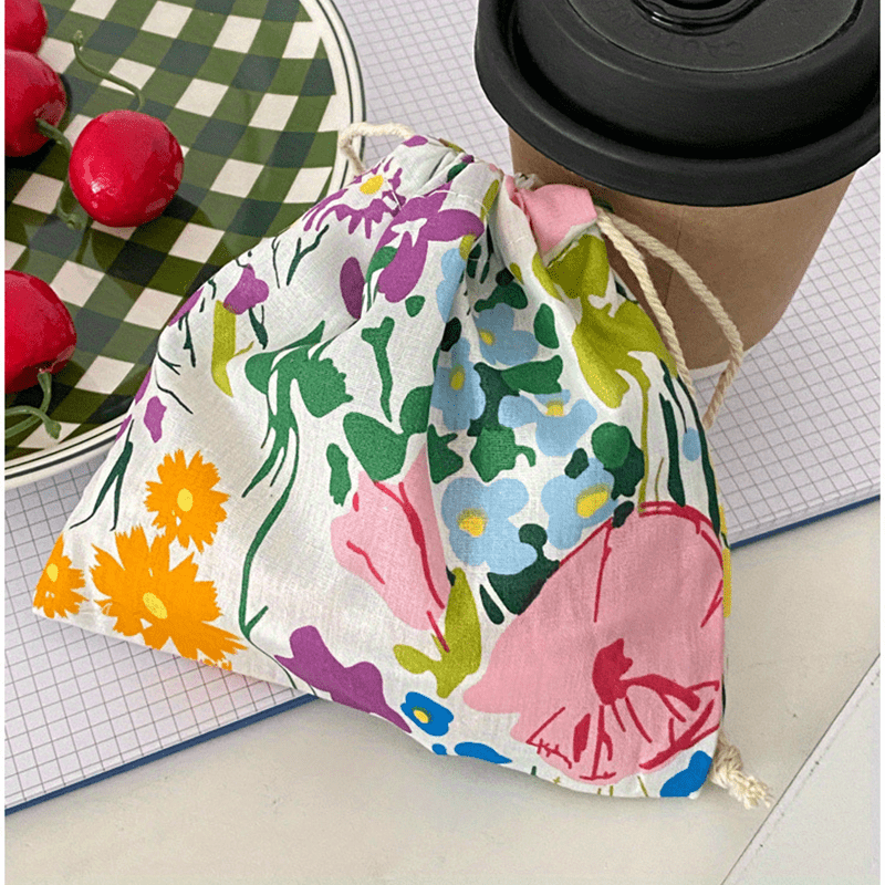 Vintage Floral Graphic Storage Bag Drawstring Jewelry Dustproof Bag Mini Bundle