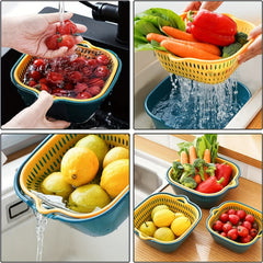 2-in-1 Vegetable Washing Basket Set - Drain Basin & Strainer for Food Cleaning