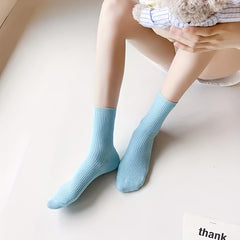 6 Pairs Mid Tube Solid Socks for Women