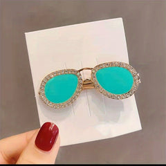 Rhinestone Sunglasses Hair Clips Golden Barrettes