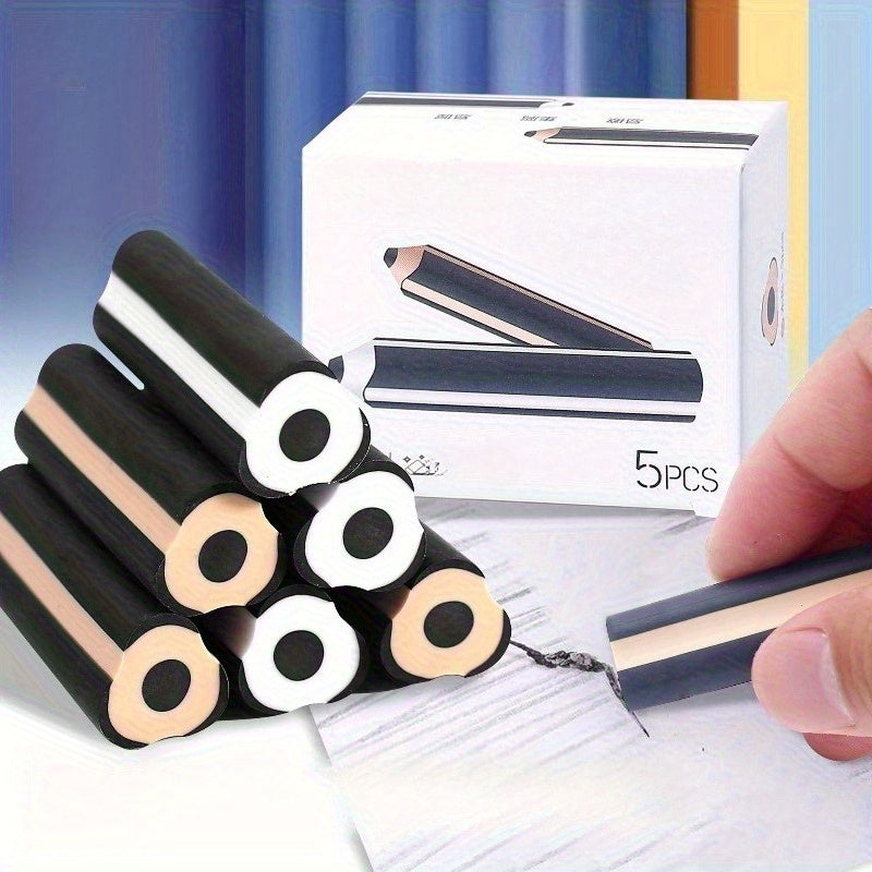 5pcs Pencil Erasers Mixed Colors Durable PVC Material School & Office Supplies