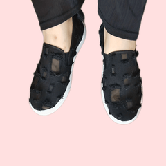 Women's Plaid Slip-On Mesh Canvas Shoes Casual & Breathable Flat Comfy Shoes