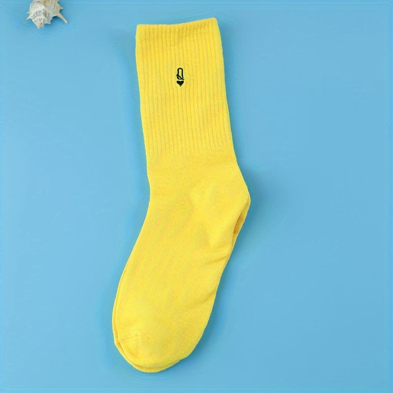 2 Pairs Letter Print Socks Comfy & Breathable Mid Tube Stockings