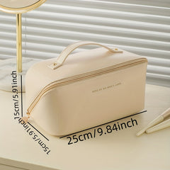 Zipper Makeup Bag For Women Portable Cosmetic Storage Pouch PU Leather