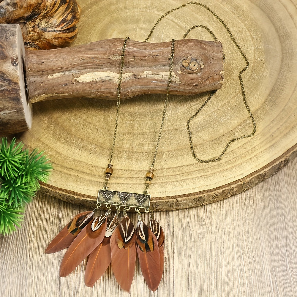 Boho Style Pendant Necklace Feather Tassel & Shell Pendant