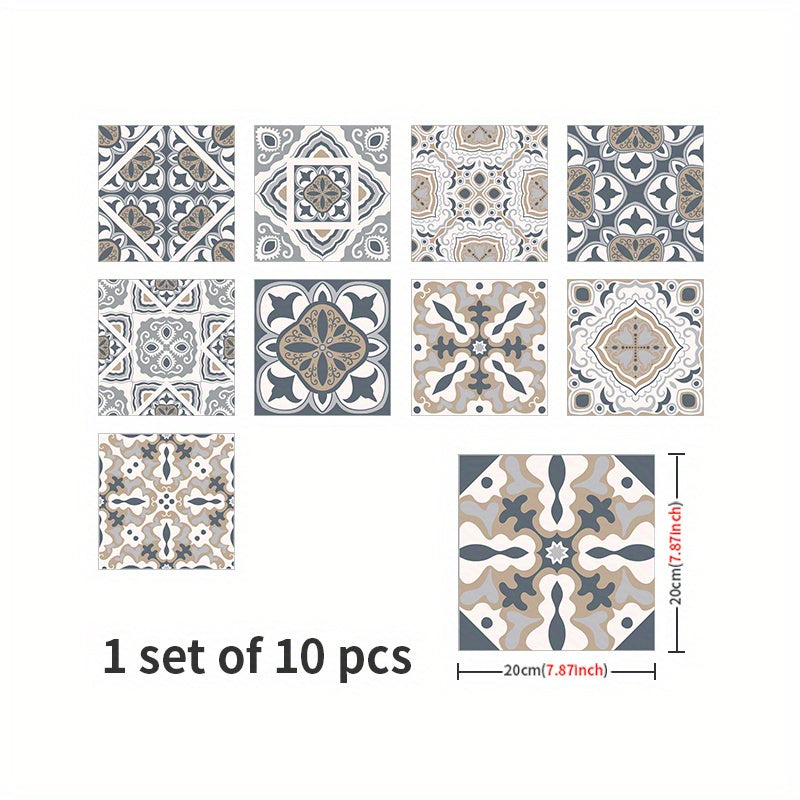 10pcs Waterproof Retro Tile Stickers for Bathroom Kitchen Living Room