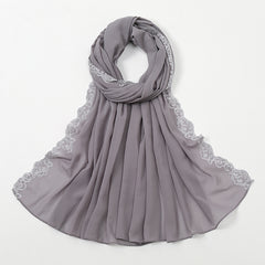 Plain Bubble Chiffon Hijab Scarf For Women Pearls Eid Turban