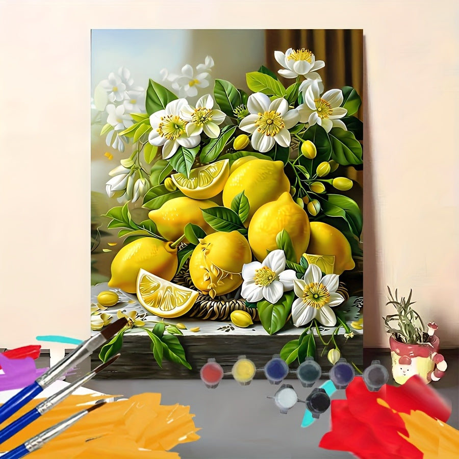 DIY Paint by Numbers Kit Lemon and Flowers for Beginners