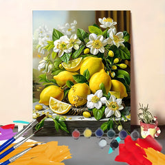 DIY Paint by Numbers Kit Lemon and Flowers for Beginners