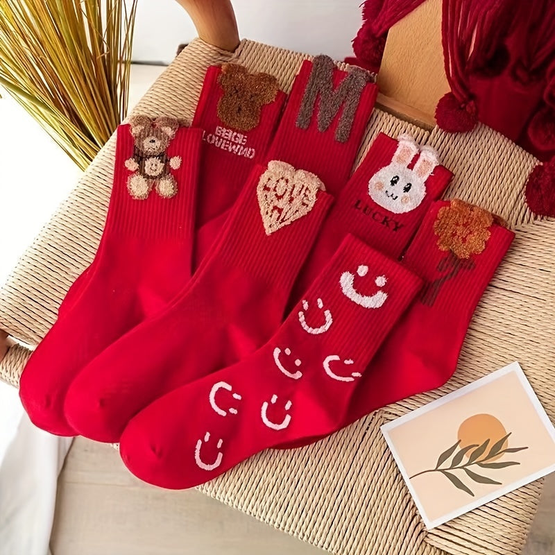 4 Pairs Cartoon Print Socks & Chinese Year Women's Stockings