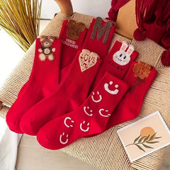 4 Pairs Cartoon Print Socks & Chinese Year Women's Stockings
