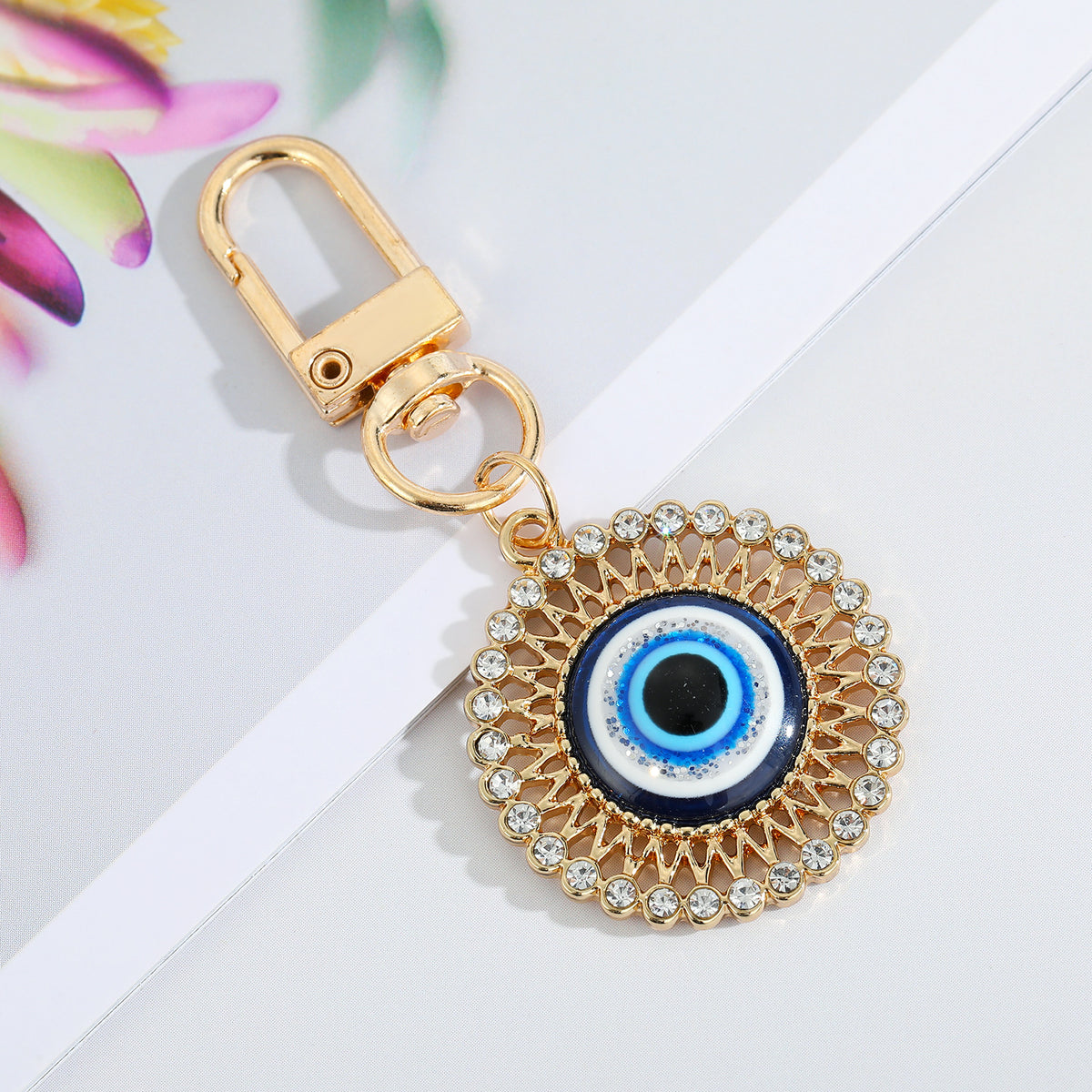 Bling Heart Eye Evil Eye Keychain Key Ring for Bag Car Earphone Case