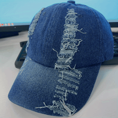 Distressed Denim Baseball Cap Tassel Sunscreen Dad Hat