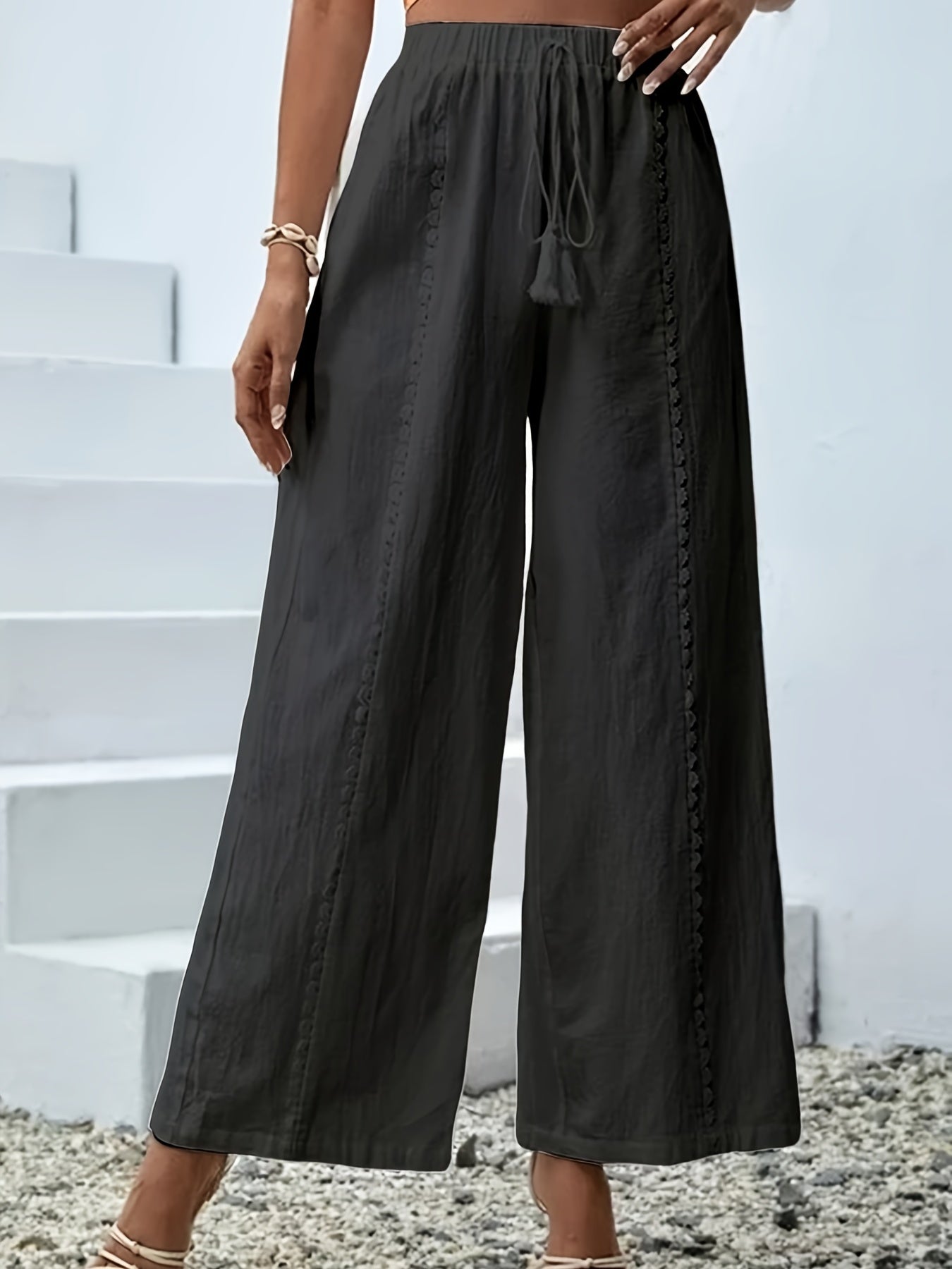  Lace Trim Wide Leg Trousers