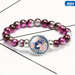12 Rainbow Unicorn Glass Beads Bracelets for Girls Party