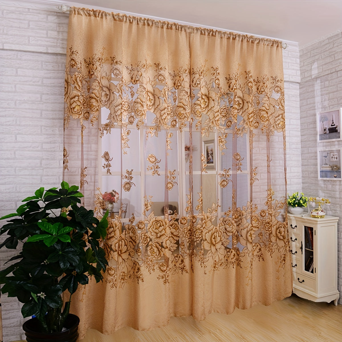 Flower Pattern Sheer Curtain for Living Room