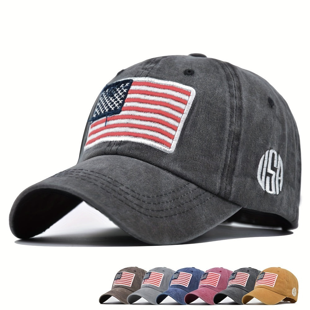 Flag Embroidery Baseball Cap Distressed Sports Hat Adjustable Sunscreen