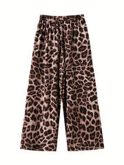 Women's Plus Leopard Print High Rise Wide Leg Pants