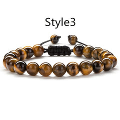 1PC Braided Rope Tiger Eye Stone Bracelet Men Women Matte Agate Bangle