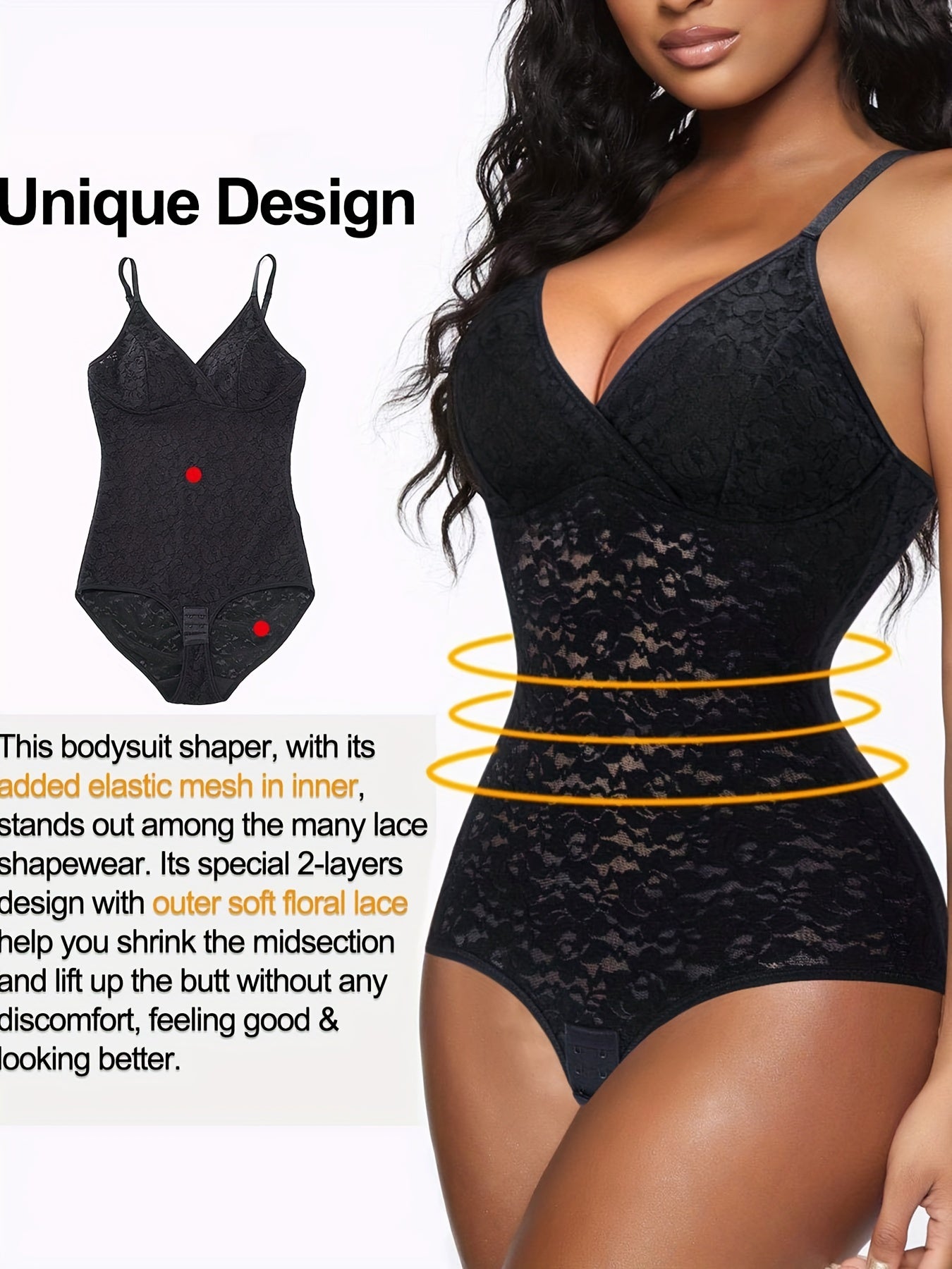 Lace Stitching Shaping Bodysuit Deep V Backless Body Shaper