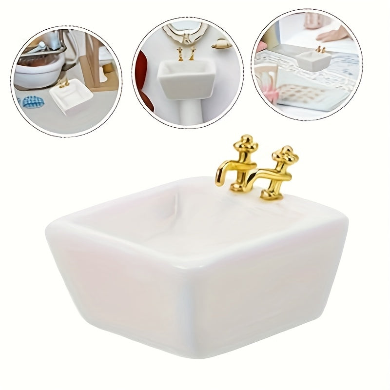 1:12 Mini Dollhouse Bathroom Sink with Faucet Realistic Micro Landscape Props