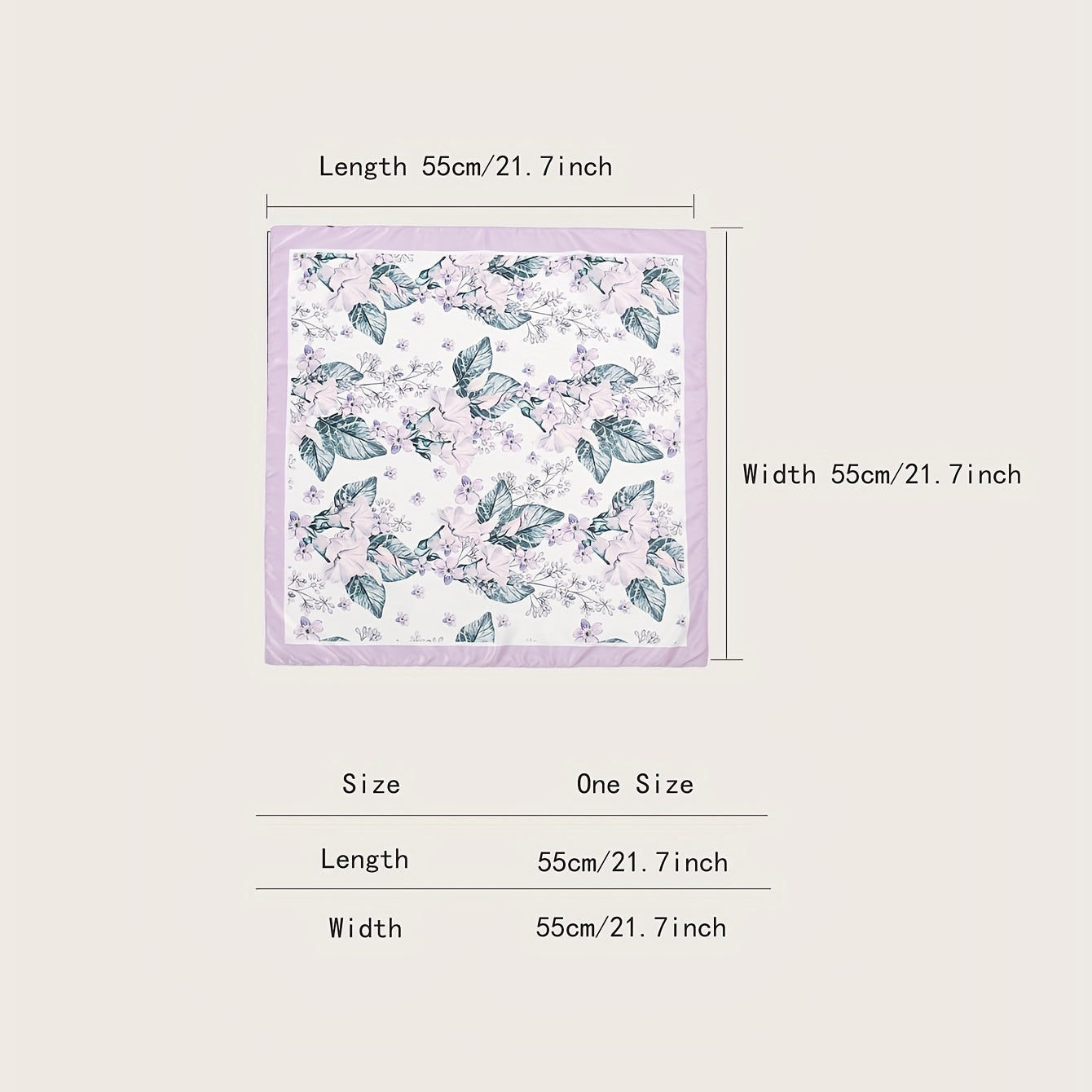 Leaf Print Light Purple Bandana Casual Square Scarf Neckerchief Women