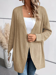  Solid Long Sleeve Open Front Cardigan