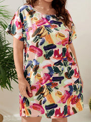  Casual Dress Women's Plus Random Print Short Sleeve