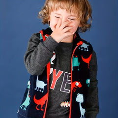 Boys Dino Pattern Fleece Vest Warm Top