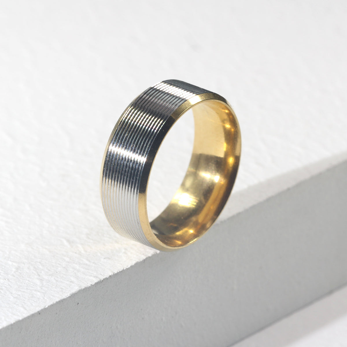 Engraved Grooves Stainless Steel Brushed Ring