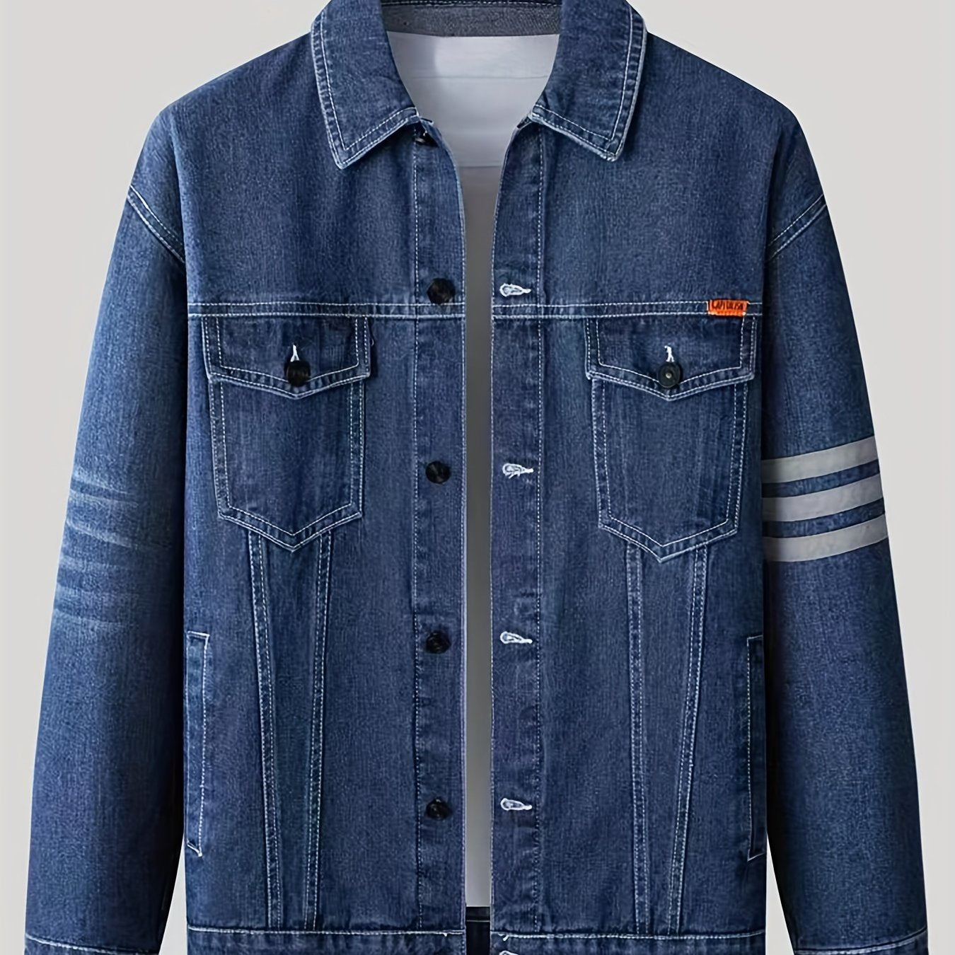 Men's Contrast Stitch Denim Jacket Street Style Button Up Cotton Blend