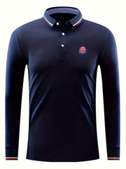 Football Print Men's Casual Button Up Long Sleeve Polo Shirt