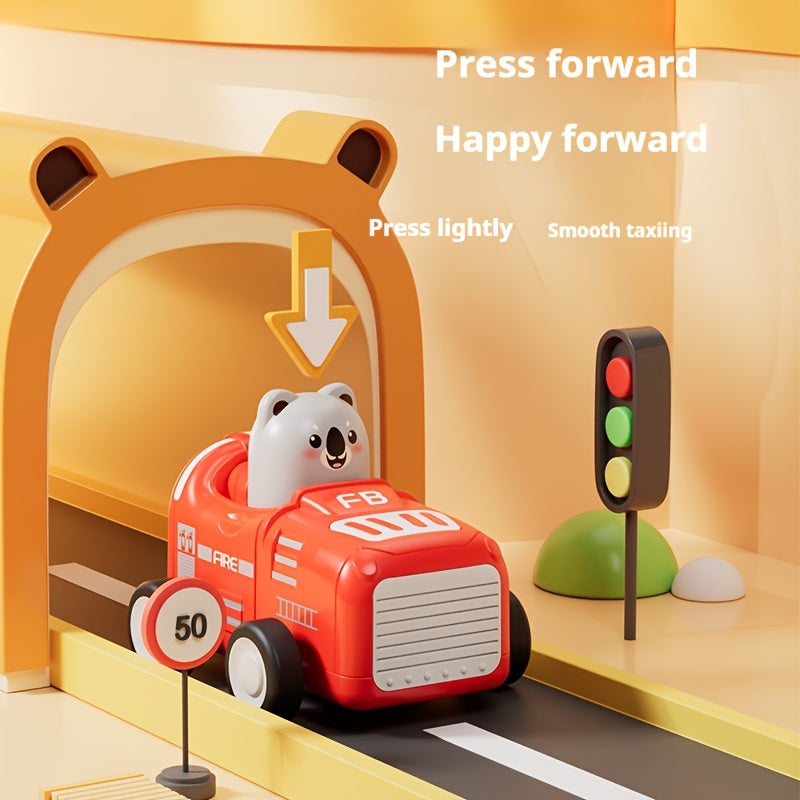 Kids' Cartoon Animal Cars Inertia Toy Vehicles Red Yellow