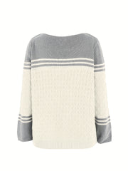  Colorblock Stripe Print Jacquard Sweater