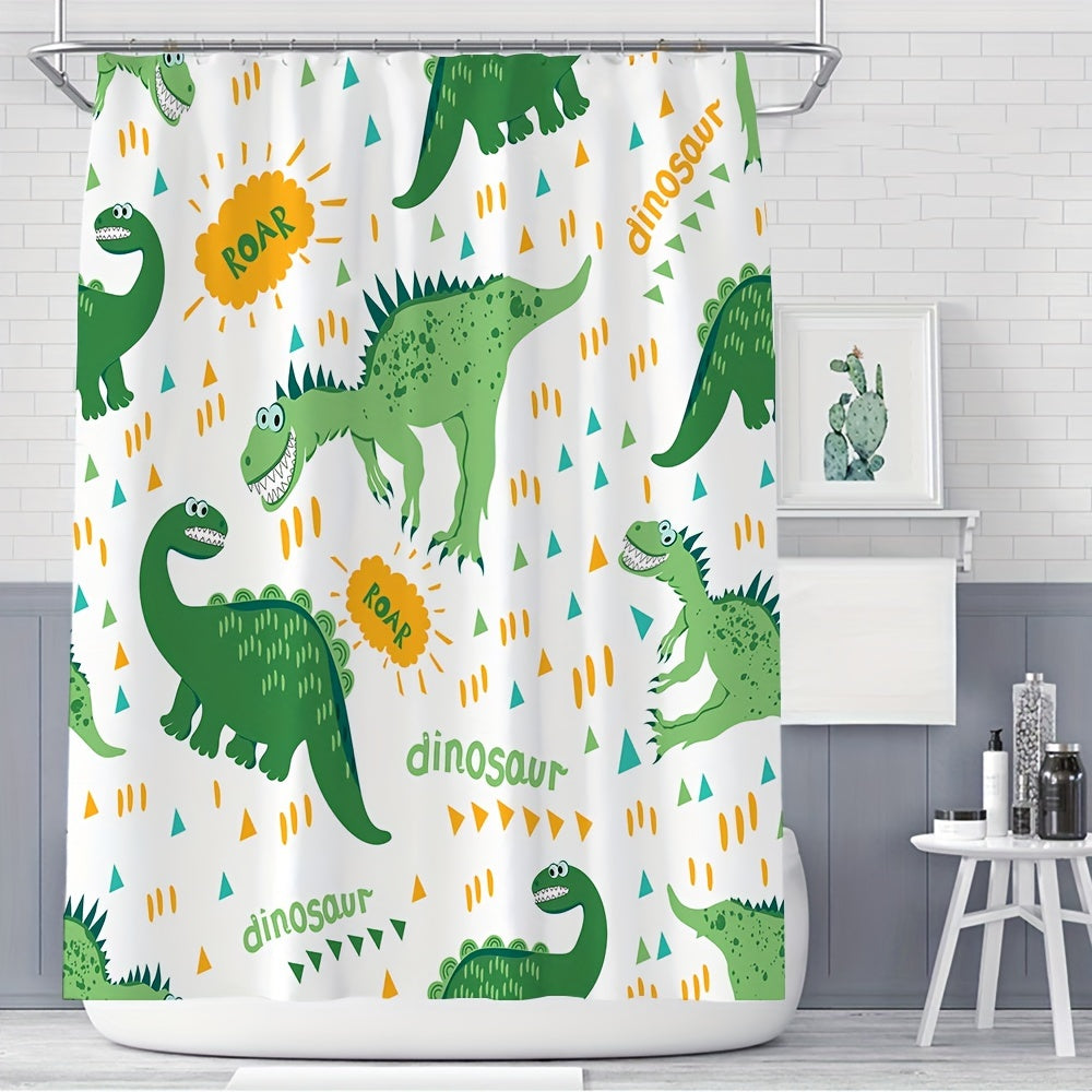 Waterproof Dino Bath Curtain with Hooks 70x70 Perfect for Kids' Bathroom