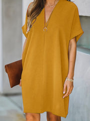 Solid V Neck Dress Short Sleeve Comfy Summer Mini Dress Women's Clothing