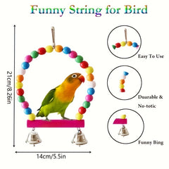Colorful Bird Toy Set with Chewing Swing, Beads, Bell, and String