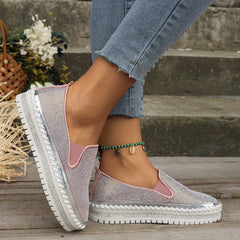 Women's Rhinestone Platform Loafers Slip On Shoes
